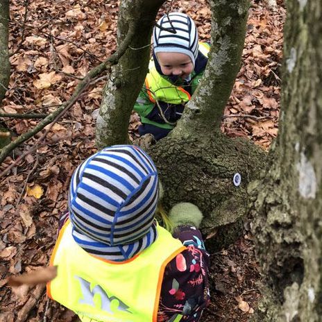 Barn leker ved et træ